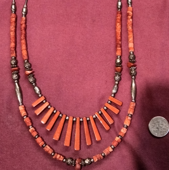 Red Coral multi layer statement necklace - Picture 1 of 1